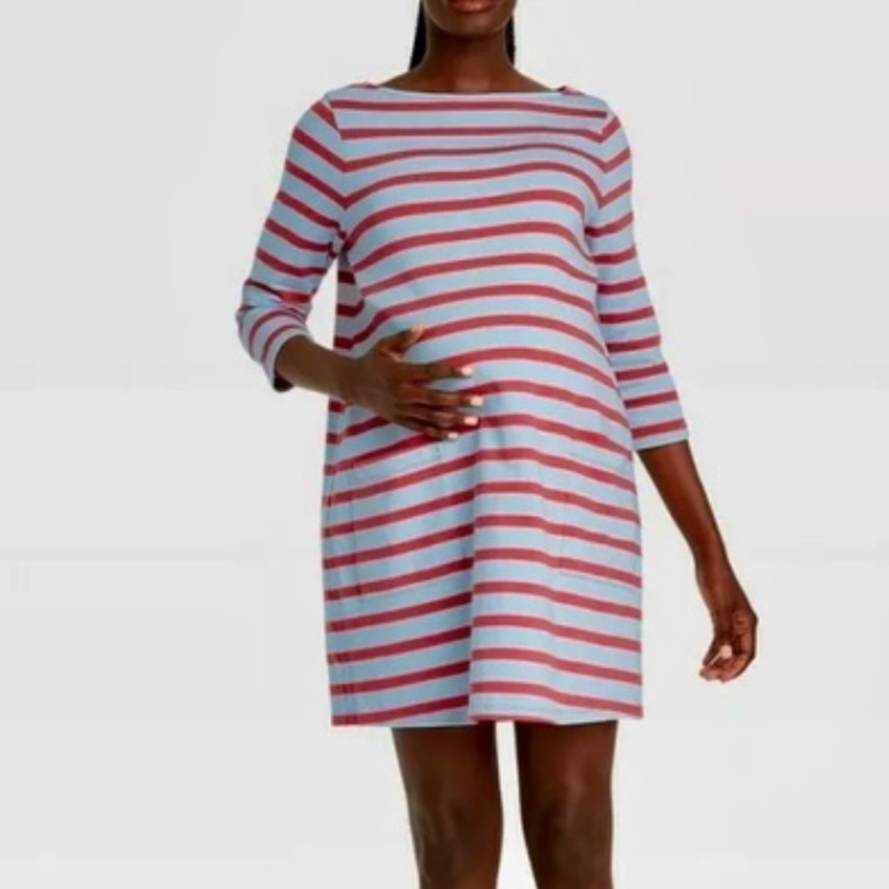 The Nines by HATCH Red and Blue Bateau Neck Sundress